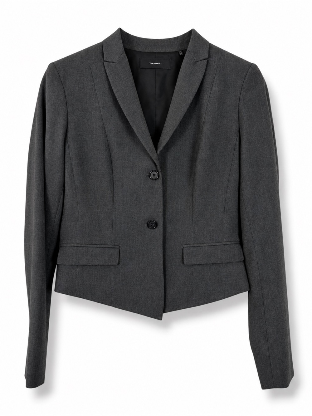 Tahari Fitted Peplum Blazer Womens Size 10 Charcoal Gray Structured Tailored